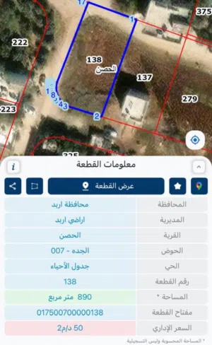 قطعة ارض بأجمل مواقع الحصن