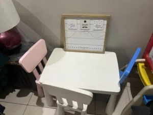 Ikea kids table with chairs and board