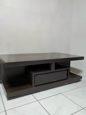 Large Dark Wood Rectangular Table with Lower Shelf