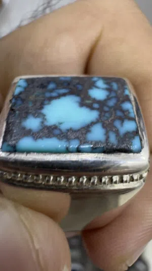 خاتم فيروز نيشابوري قص يدوي فضة 999 بحريني