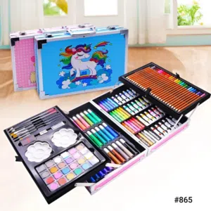 طقم الوان رسم للاطفال كافه انواع الالوان المائيه والشمعيه والخشبيه والماجيك وادوات الرسم 145 قطعه