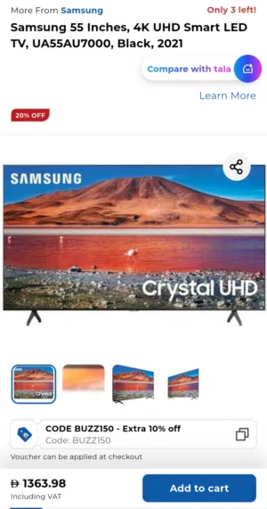 Samsung 55 Inches, 4K UHD Smart LED TV, UA55AU7000, Black