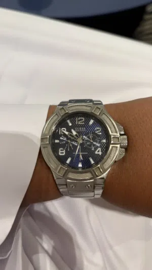 Guess Stainless Steel, Analog Watch, W0218G2, Men, Blue Dial, Silver Band