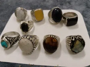 silver rings natural stone amber opal moon feroza star 250 to 300