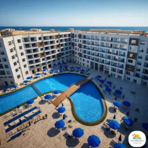 شاليه للإيجار اليومي بالغردقة داخل Tiba Golden Resort عرابيا – إطلالة مسبح – 4 أفراد – مفروش كامل