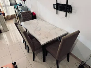 Dinning Table Set with 4 cushioned wooden chairs - 250 AED