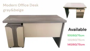 Modern Gray & Beige Office Desk with Storage Cabinet for Home, Study & Workspace Use