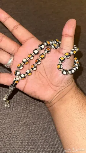 سبحة يسر مطعمه كهرمان وعاج فضة كاملة
