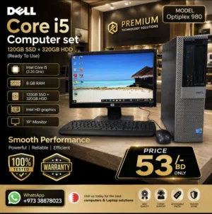 DELL i5 Computer Set 8GB Ram 120GB SSD + 320GB HDD With 19 Monitor Ready To Use