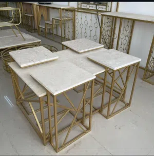 طقم طاولات خدمة مودرن رخام ذهبي راقي - Luxury Golden Marble Nesting Tables