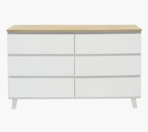 Home Box 6-drawer dresser in white with a natural wood top.