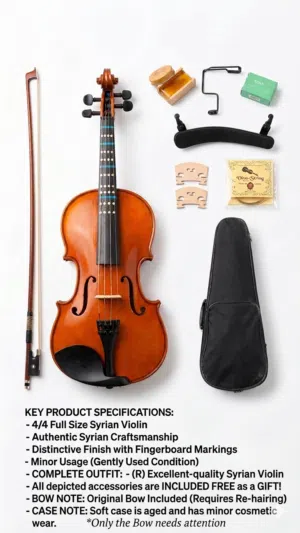 4/4 Full Size Syrian Violin with Case & Accessories