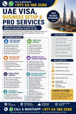 ONE-STOP UAE VISA & BUSINESS SETUP CENTER Golden Visa • Green Visa • Investor Visa • Family Sponsors