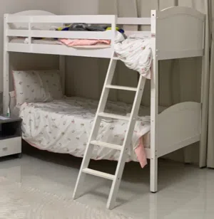 Bunk bed with mattress, side table and dressing table