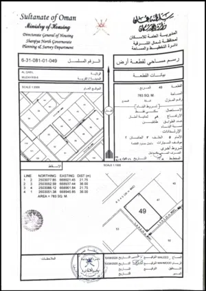 للبيع أرض سكنية في القابل – المضيـرب 6 مساحة 783م