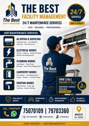 AC Repair & Servicing Electrical Works Plumbing Services Carpentry & Small Repairs