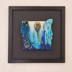 Iraqi blue 3D painting 31x31cm لوحة 31×31سم لفنانة عراقية