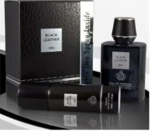 Black Leather Men With Deo Sprey 100ml by fragrance world long lasting for men