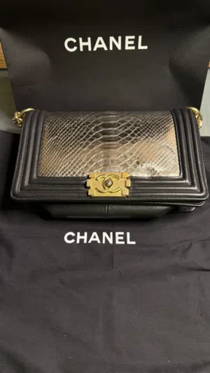 Chanel boy bag new medium size  genuine python leather In excellent condition very clean use