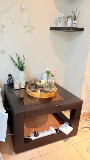 Wooden Side/Center Table with Glass Top - Classic Design