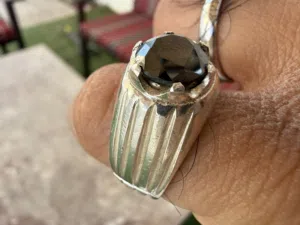 خاتم فضه جديد  تفصيل   حجر موزنايت  اصلي