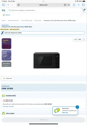 Panasonic 25L Solo Microwave Oven, 900W, Black