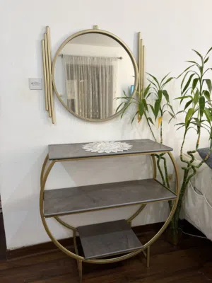 Luxury Gold Console Table with Round Mirror – Modern Entryway Set