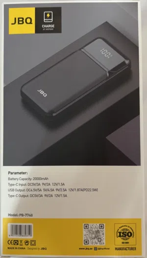 Fast Charging JBQ PD22.5W Dual Port USB and Type-C Power Bank with Display 20000mAh