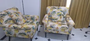 Home Centre single sofa chairs, floral print, comfy & stylish. OMR 50 each.