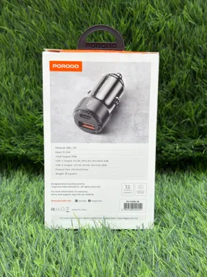 Porodo 50W Dual Port Car Charger PD 20W QC 30W with C to C Cable - Black