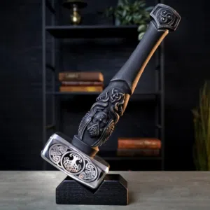 handmade decorations and viking hammer with beautiful hand carving wood handle