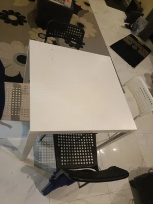 IKEA White Square Table with 4 Mesh Grid Chairs Set  طقم طاولة مربعة بيضاء ايكيا مع 4 كراسي شبك