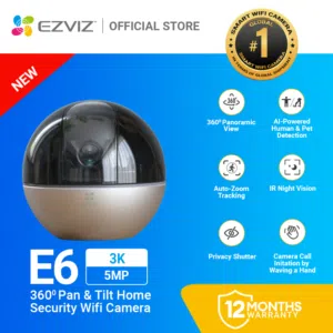 كاميرا EZVIZ E6 داخلية 3K واي فاي، تتبع ذكي، صوت ثنائي، تغطية 360°، متوافقة مع HomeKit
