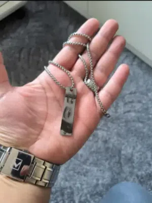 Custom Product: 1pc Women's Fashion Stainless Steel Long Bar Pendant Necklace with Your Eyes Laser
