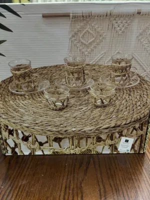 طقم كاسات شاي و قهوة سادة قش