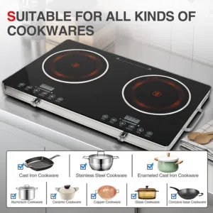 طباخ ليزر زجاجي حراري بـ شعلتين وشاشة LED قوة 3700 واط لكل شعلة ماركة B National غاز كهربائي سيراميك