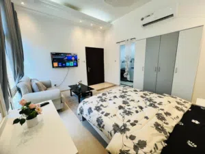 Brand new Furnished studio for rent in Khalifa City A Opposite Horizon school  Number (1) Vila (8