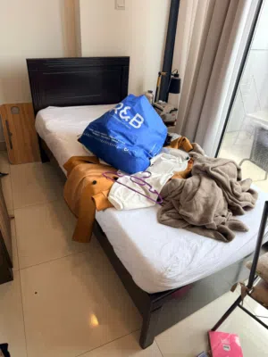 Bed room set single bed with new mattress 2 door wardrobe with glass dressing table