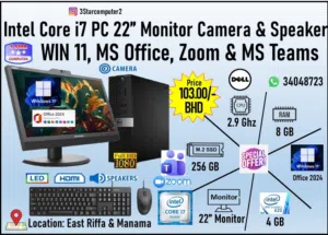 DELL Core i7 (8 CPUs)35x Fast Computer 22 FHD Monitor Built-in Camera, Speaker Teams, Zoom