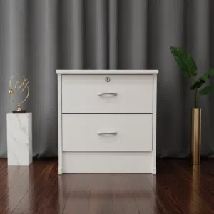 طقم طاولة سرير جانبية عصرية باللون الأبيض مع درجين - 9856 WHITE