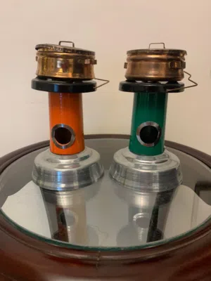 Candle light base with a pan on top -brand new - Oriental style with 2 colours of green and orange