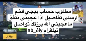 مطلوب حساب ببجي فخم ارسلي تفاصيل اذا عجبني نتفق ماعجبني الله يرزقك تواصل تيلقرام ab_6iy