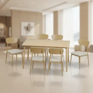 طقم طاولة طعام خشبية عصرية مع 6 كراسي قماشية مريحة - D01136RP