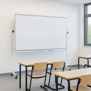 لوح تعليمي وايت بورد مع ستاند متحرك وجهين ابيض من الجهتين للمدارس للمراكز مقاس 1.20*90 متر 45 دينار