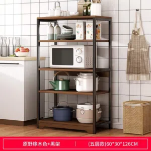 رفوف مطبخ خشبية مكونة من 5 دفات بهيكل معدني المقاس 60*30*126سم