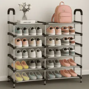 DOUBLE SIDED SHOE STORAGE RACK, PORTABLE SHOE ORGANIZER – EASY ASSEMBLY