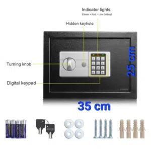 خزنة معدنية منزلية مقاس ( 35 ،25،25 سم ) خزنة ارقام ديجيتال وزن الخزنة6.5 كيلو للاستخدام المكتبي