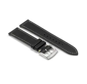 Weiss Horween genuine high class black leather watch strap with buckle