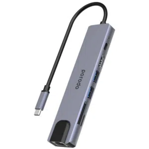موزع Porodo الذكي 7 في 1 من الألومنيوم USB-C 4K HDMI 100W توصيل الطاقة، سرعة عالية