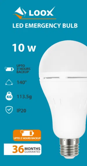 LED Emergency Bulb 10W Loox - لمبة طوارئ LED 10 واط من Loox – إضاءة احتياطية قابلة للشحن